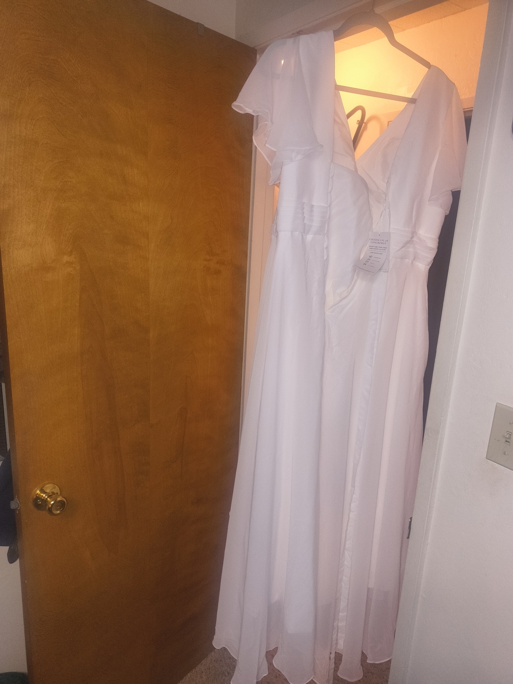 White V-Neck Flutter Sleeve Maxi Dress